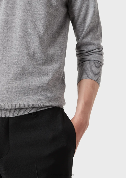 Men 086V1267 V-Neck Jumper In Virgin Wool Armani Light Gray
