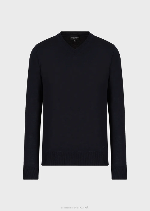 Men 086V1268 V-Neck Jumper In Virgin Wool Armani Navy Blue