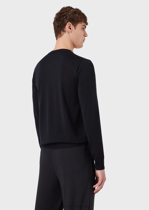 Men 086V1268 V-Neck Jumper In Virgin Wool Armani Navy Blue
