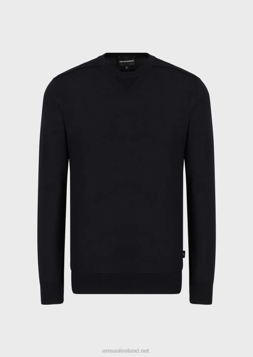 Men 086V1272 Wool-And-Lyocell-Blend Crew-Neck Jumper Armani Navy Blue
