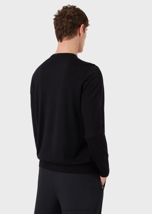 Men 086V1272 Wool-And-Lyocell-Blend Crew-Neck Jumper Armani Navy Blue