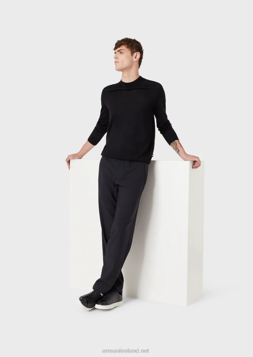 Men 086V1272 Wool-And-Lyocell-Blend Crew-Neck Jumper Armani Navy Blue
