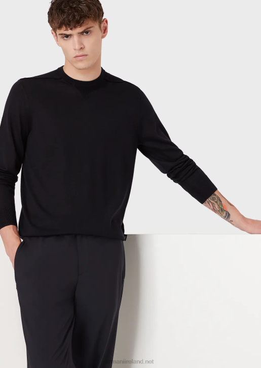 Men 086V1272 Wool-And-Lyocell-Blend Crew-Neck Jumper Armani Navy Blue