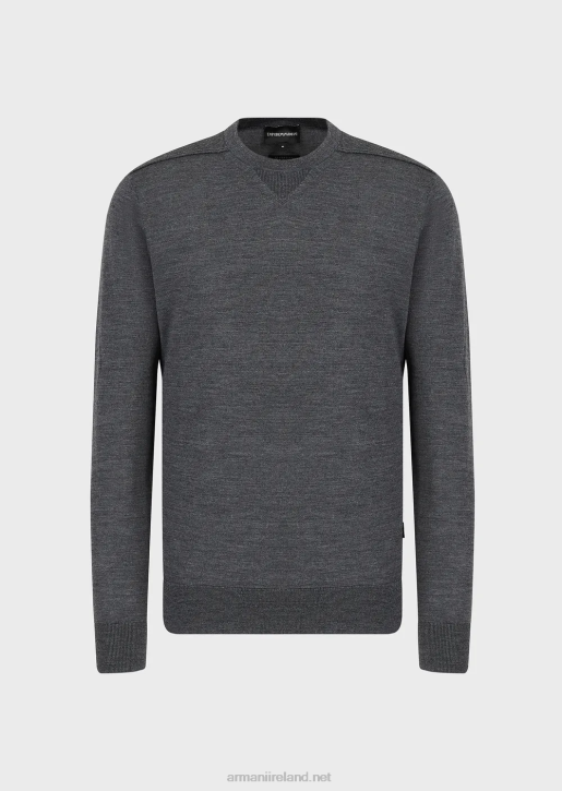 Men 086V1274 Wool-And-Lyocell-Blend Crew-Neck Jumper Armani Dark Gray
