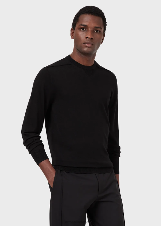 Men 086V1274 Wool-And-Lyocell-Blend Crew-Neck Jumper Armani Dark Gray