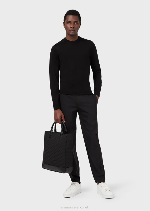 Men 086V1274 Wool-And-Lyocell-Blend Crew-Neck Jumper Armani Dark Gray