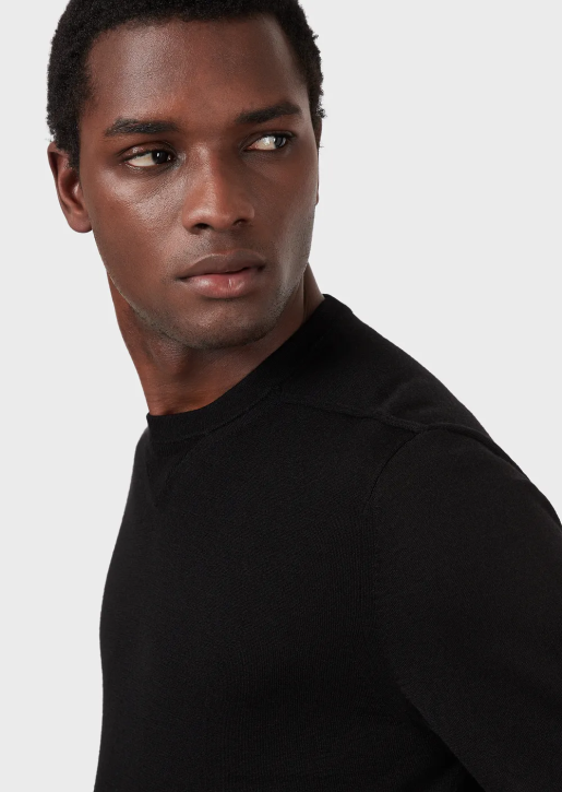 Men 086V1274 Wool-And-Lyocell-Blend Crew-Neck Jumper Armani Dark Gray