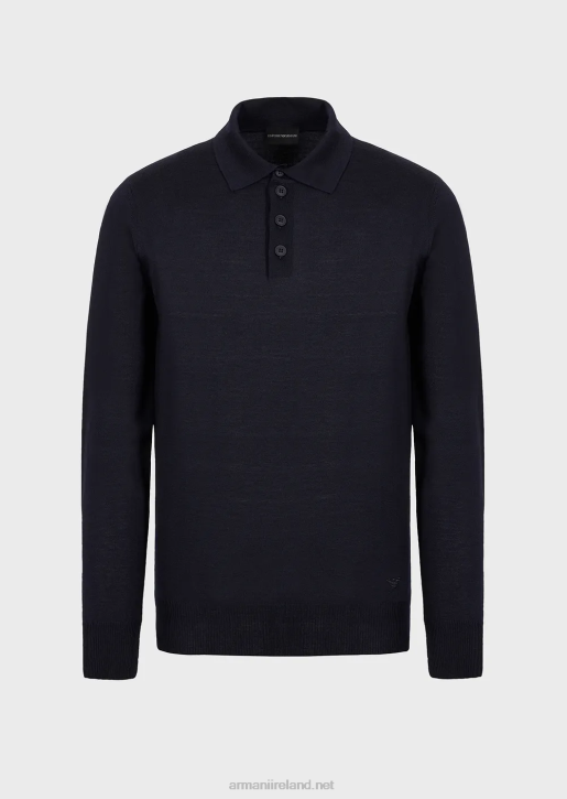 Men 086V1275 Virgin-Wool Jumper With Polo-Shirt Collar Armani Navy Blue