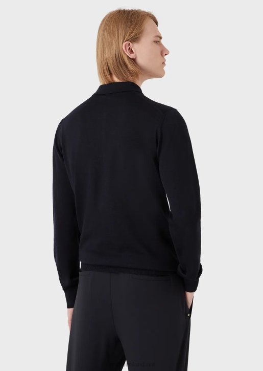 Men 086V1275 Virgin-Wool Jumper With Polo-Shirt Collar Armani Navy Blue