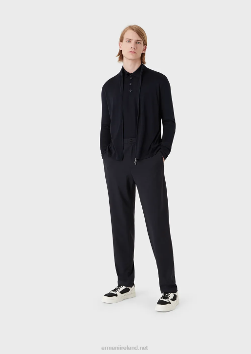 Men 086V1275 Virgin-Wool Jumper With Polo-Shirt Collar Armani Navy Blue