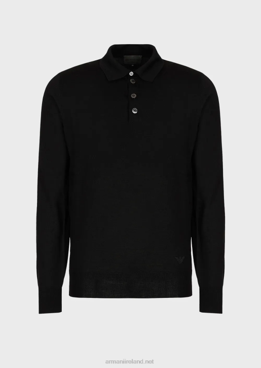 Men 086V1276 Virgin-Wool Jumper With Polo-Shirt Collar Armani Black