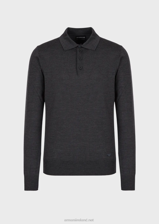 Men 086V1277 Virgin-Wool Jumper With Polo-Shirt Collar Armani Dark Gray