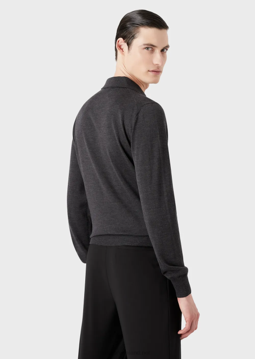 Men 086V1277 Virgin-Wool Jumper With Polo-Shirt Collar Armani Dark Gray