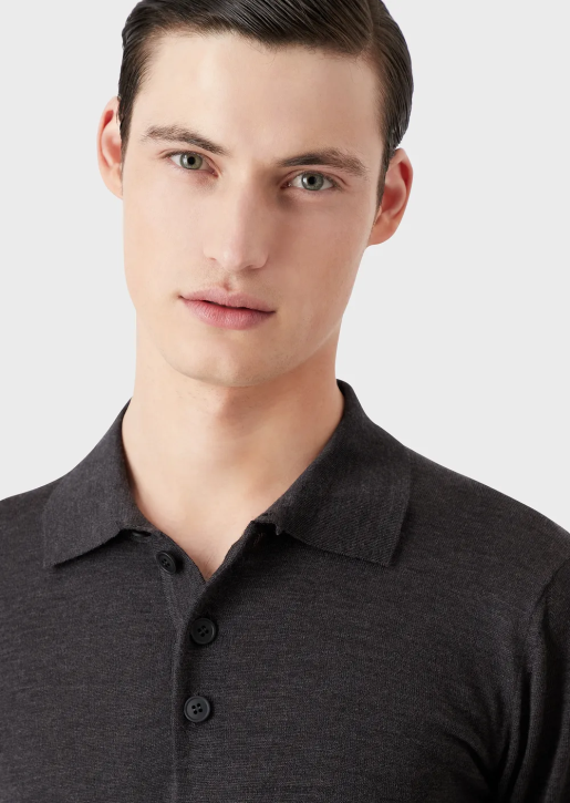 Men 086V1277 Virgin-Wool Jumper With Polo-Shirt Collar Armani Dark Gray