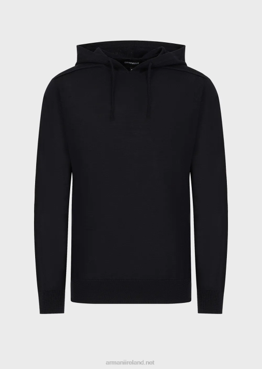 Men 086V1278 Wool-And-Lyocell-Blend Hooded Jumper Armani Navy Blue
