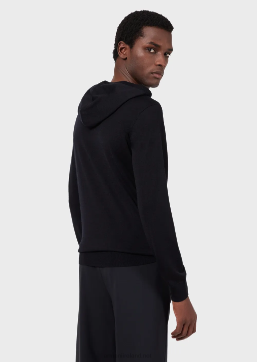 Men 086V1278 Wool-And-Lyocell-Blend Hooded Jumper Armani Navy Blue