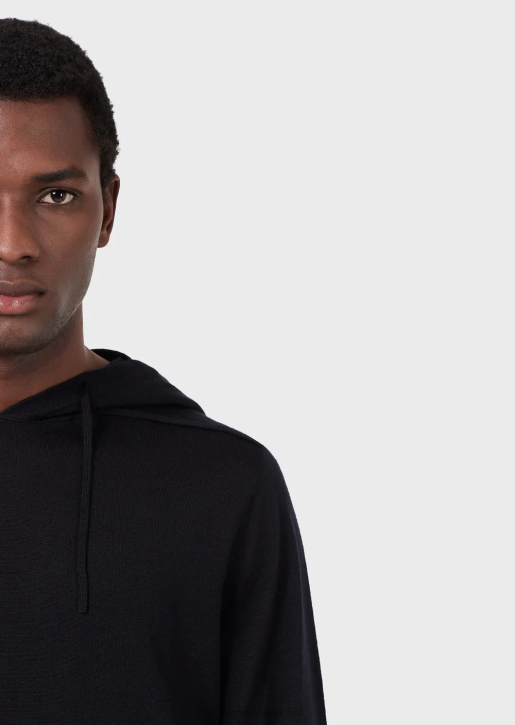 Men 086V1278 Wool-And-Lyocell-Blend Hooded Jumper Armani Navy Blue