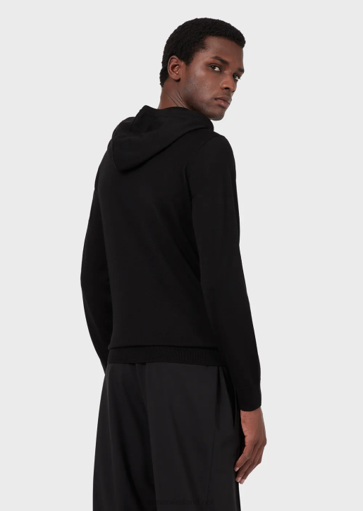 Men 086V1279 Wool-And-Lyocell-Blend Hooded Jumper Armani Black
