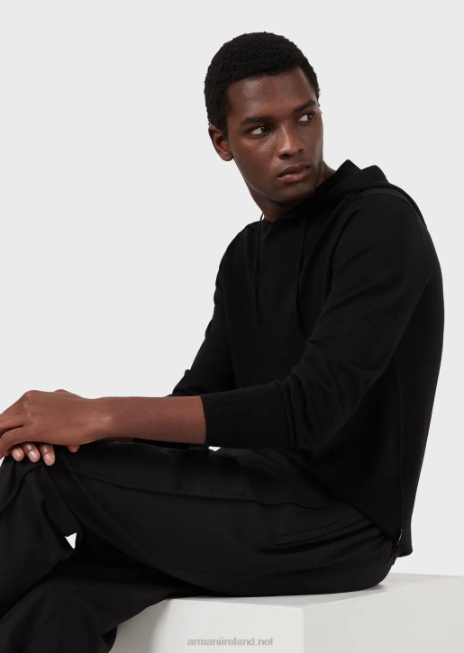 Men 086V1279 Wool-And-Lyocell-Blend Hooded Jumper Armani Black