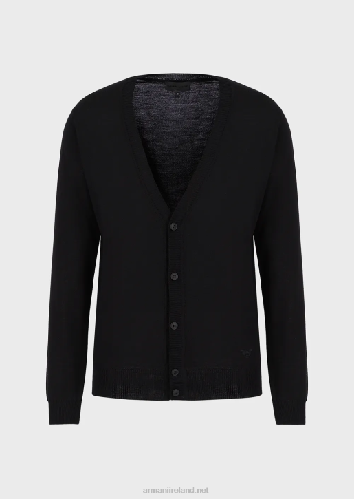 Men 086V1280 Plain-Knit, Virgin-Wool V-Neck Cardigan Armani Black