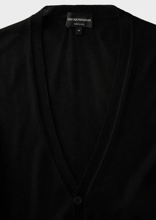 Men 086V1280 Plain-Knit, Virgin-Wool V-Neck Cardigan Armani Black