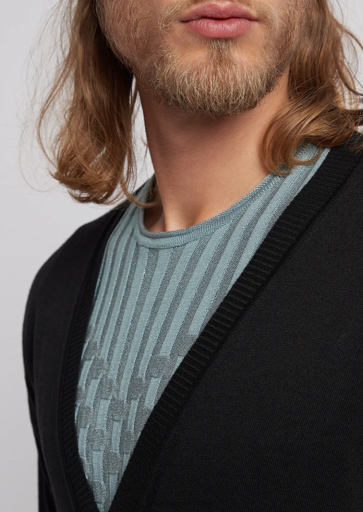 Men 086V1280 Plain-Knit, Virgin-Wool V-Neck Cardigan Armani Black