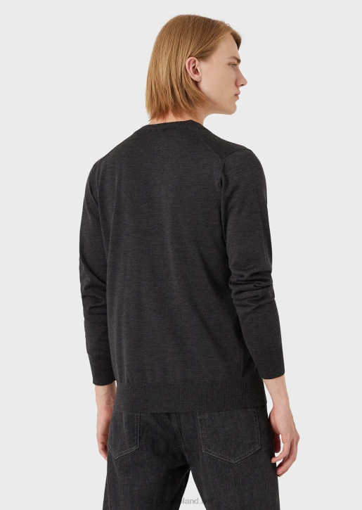 Men 086V1282 Plain-Knit, Virgin-Wool V-Neck Cardigan Armani Dark Gray
