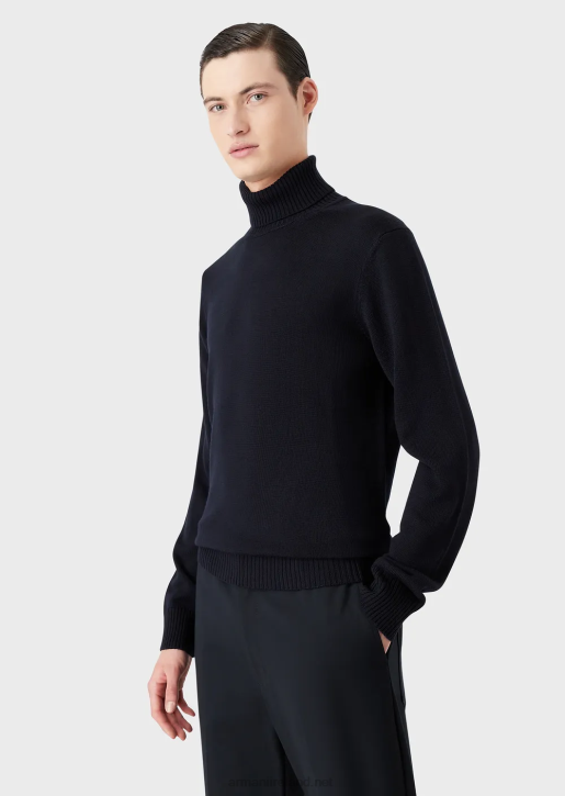 Men 086V1283 Virgin-Wool, Regular-Fit Mock-Neck Jumper Armani Navy Blue