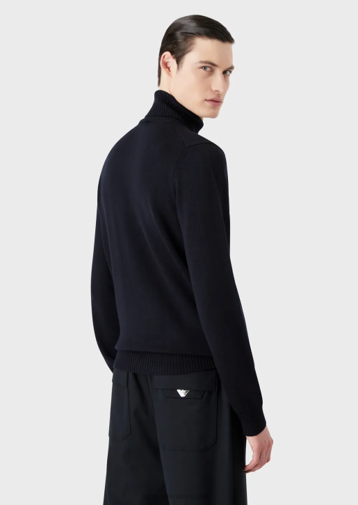 Men 086V1283 Virgin-Wool, Regular-Fit Mock-Neck Jumper Armani Navy Blue