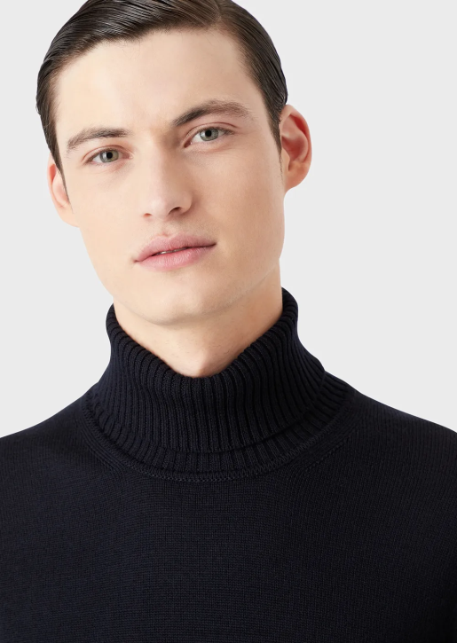 Men 086V1283 Virgin-Wool, Regular-Fit Mock-Neck Jumper Armani Navy Blue