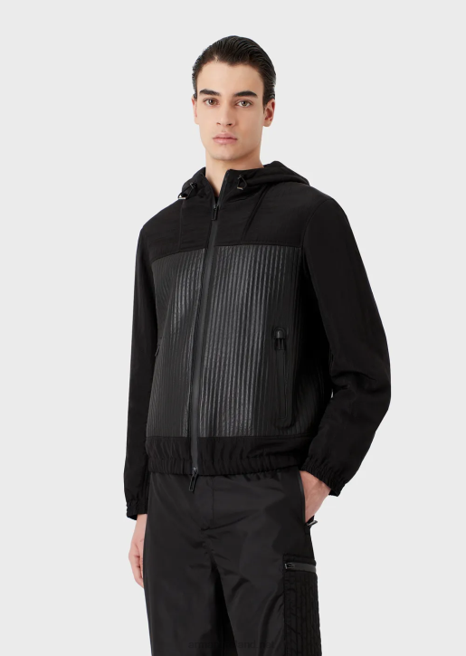 Men 086V1286 Nappa-Lambskin Blouson With Water-Repellent Nylon Inserts Armani Black
