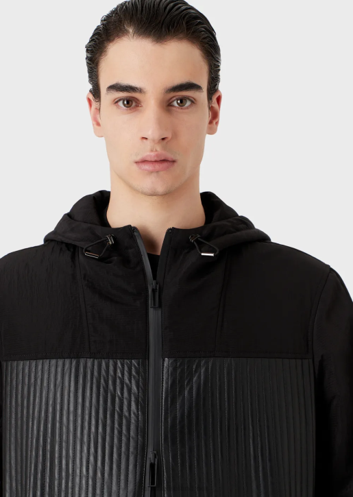 Men 086V1286 Nappa-Lambskin Blouson With Water-Repellent Nylon Inserts Armani Black