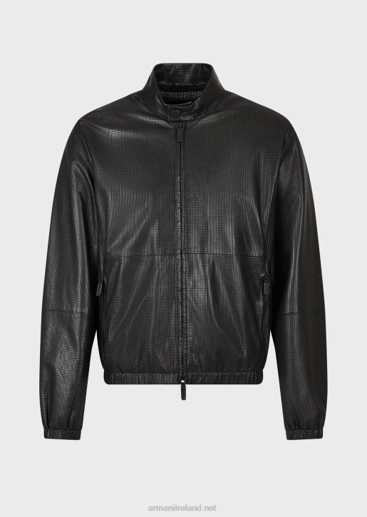Men 086V1287 Zipped Blouson In Micro-Perforated Lambskin Nappa Leather Armani Black