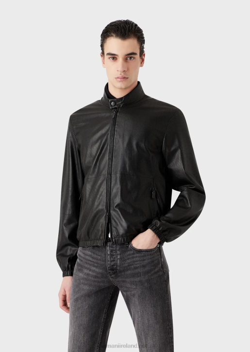 Men 086V1287 Zipped Blouson In Micro-Perforated Lambskin Nappa Leather Armani Black