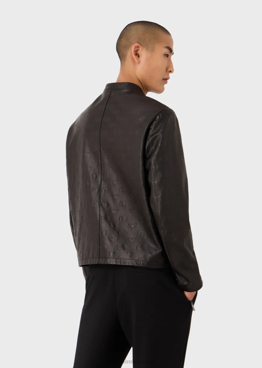 Men 086V1288 All-Over Embossed Ea Logo Nappa Lambskin Zip-Up Jacket Armani Black