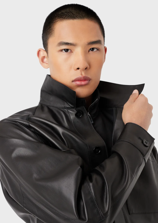 Men 086V1289 Glove-Quality, Lambskin Nappa-Leather Shirt/Jacket With Pockets Armani