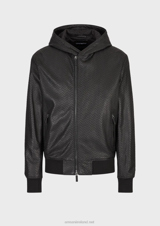 Men 086V1290 Nappa-Lambskin Hooded Jacket With Chevron Cut-Out Effect Armani