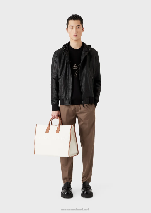 Men 086V1290 Nappa-Lambskin Hooded Jacket With Chevron Cut-Out Effect Armani