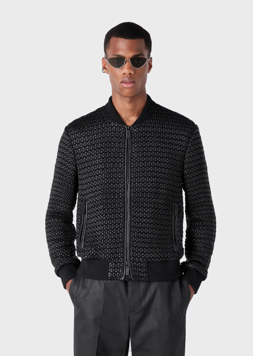 Men 086V1292 Lambskin Nappa Leather Blouson With A Woven 3D Effect Armani