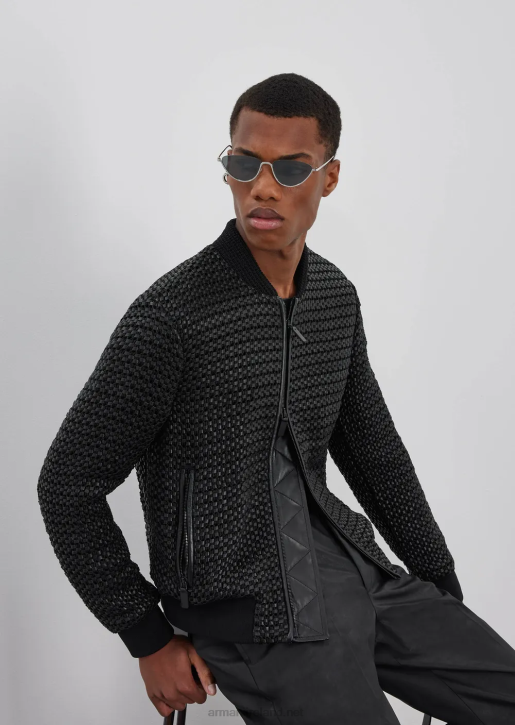 Men 086V1292 Lambskin Nappa Leather Blouson With A Woven 3D Effect Armani