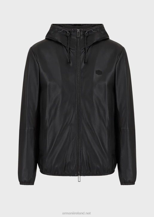 Men 086V1296 Hooded, Semi-Aniline Nappa Lambskin Blouson With Full-Length Zip Armani Black