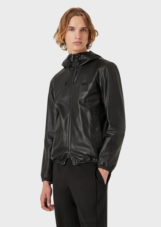 Men 086V1296 Hooded, Semi-Aniline Nappa Lambskin Blouson With Full-Length Zip Armani Black