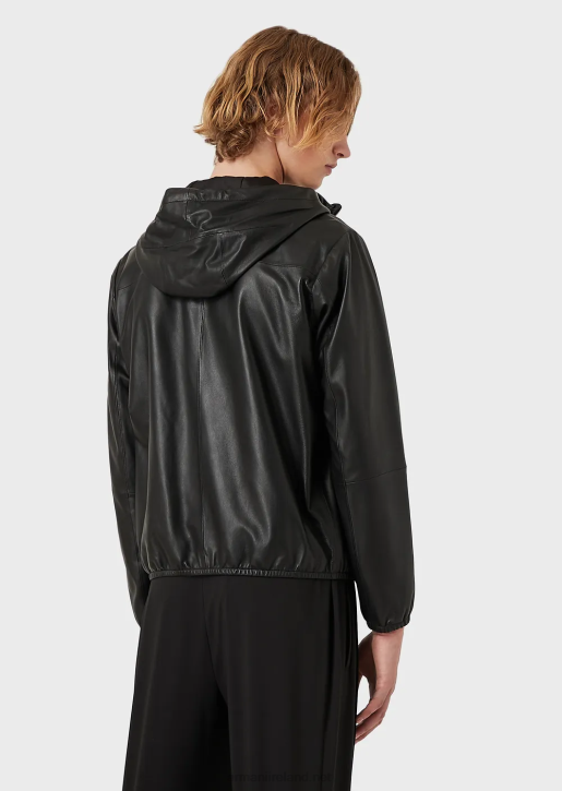 Men 086V1296 Hooded, Semi-Aniline Nappa Lambskin Blouson With Full-Length Zip Armani Black