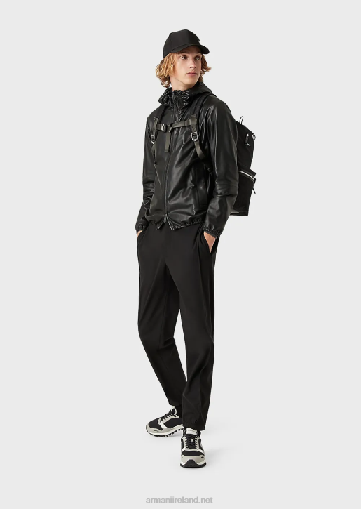 Men 086V1296 Hooded, Semi-Aniline Nappa Lambskin Blouson With Full-Length Zip Armani Black