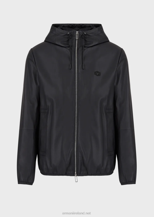 Men 086V1297 Hooded, Semi-Aniline Nappa Lambskin Blouson With Full-Length Zip Armani Navy Blue