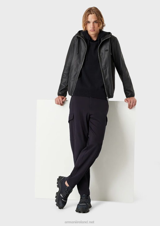 Men 086V1297 Hooded, Semi-Aniline Nappa Lambskin Blouson With Full-Length Zip Armani Navy Blue