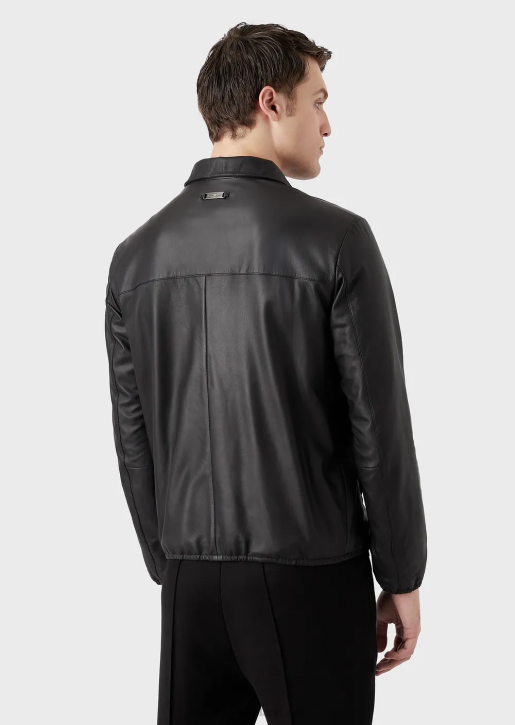 Men 086V1298 Semi-Aniline Nappa Lambskin Blouson With Full-Length Zip Armani Black