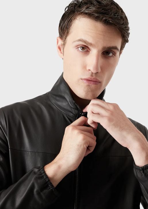 Men 086V1298 Semi-Aniline Nappa Lambskin Blouson With Full-Length Zip Armani Black