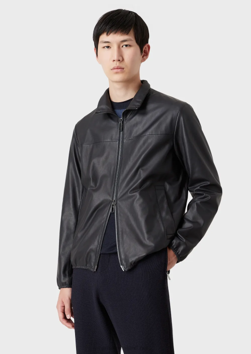 Men 086V1299 Semi-Aniline Nappa Lambskin Blouson With Full-Length Zip Armani Navy Blue