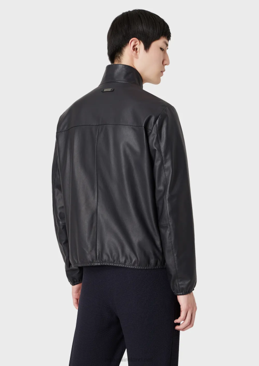 Men 086V1299 Semi-Aniline Nappa Lambskin Blouson With Full-Length Zip Armani Navy Blue